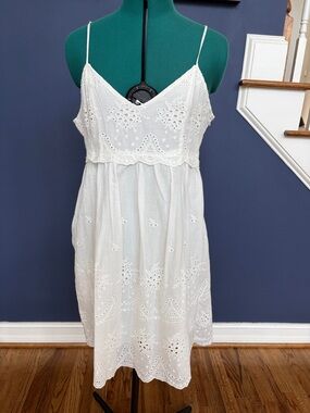 White Eyelet Spaghetti-Strap Mini Dress